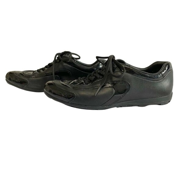 PRADA BLACK PATENT LEATHER TECHNICAL FABRICLACE UP SNEAKERS FOR WOMEN'S - 6 - Picture 1 of 9